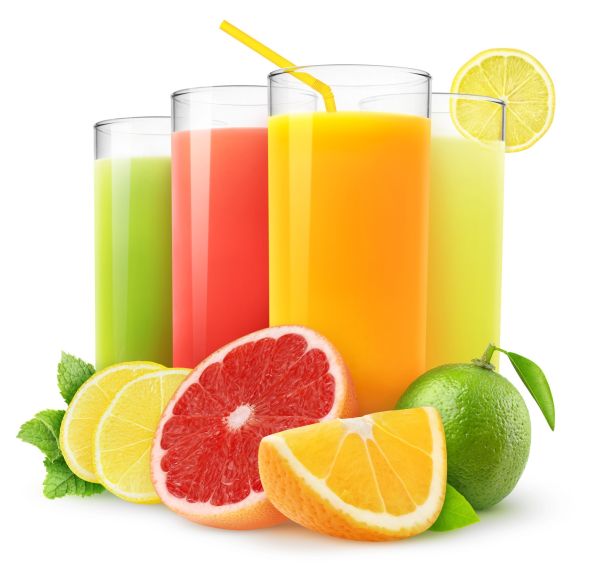 Fresh citrus juices isolated on white