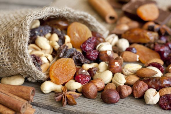 Nuts and dried fruits mixed assortment of delicacies